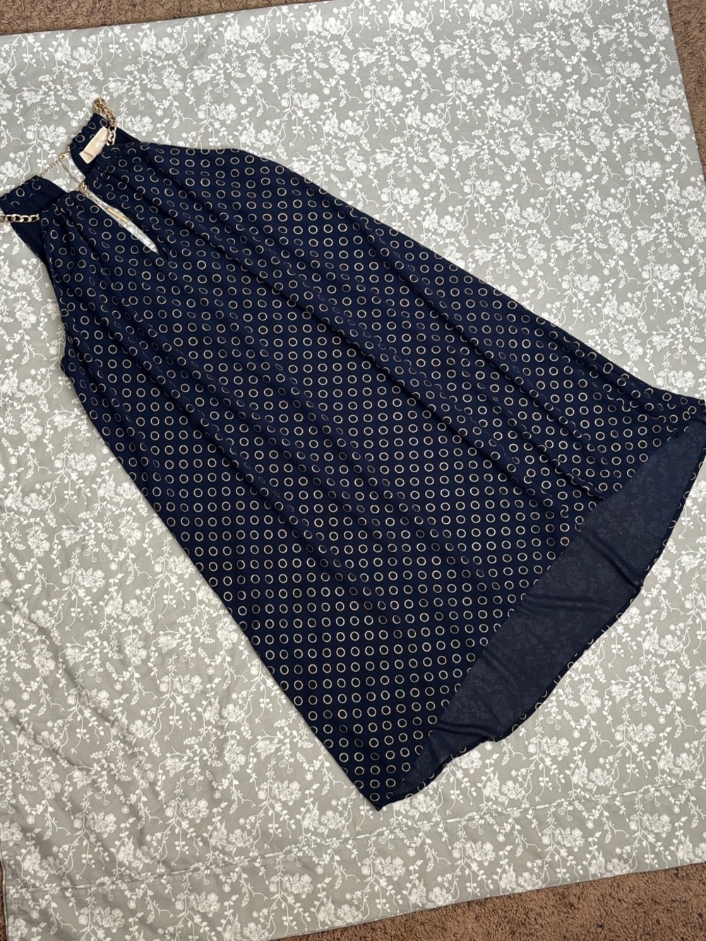 MICHAEL Michael Kors Navy Maxi Halter Dress with Gold Chain